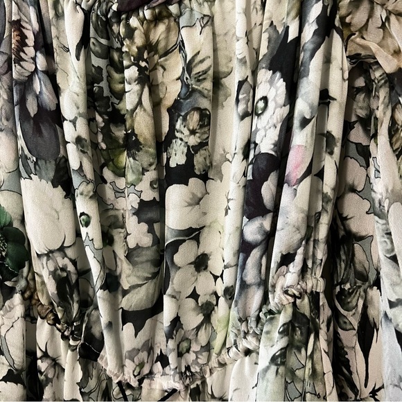 NICHOLAS Silk Evergreen Floral Dress Off the Shoulder Bell Sleeves Whimsigoth - Picture 16 of 16